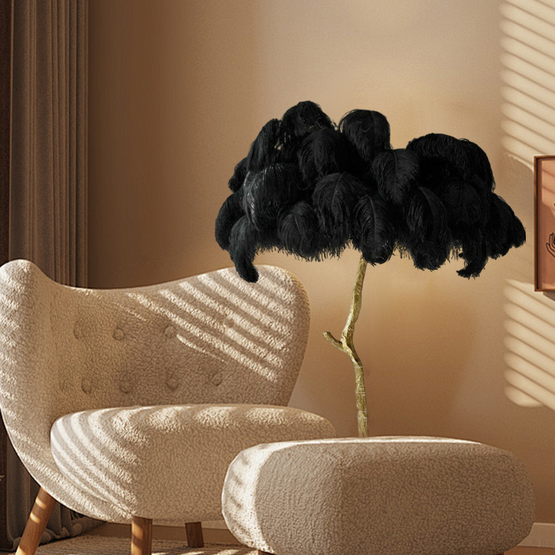 Art Deco Black Feather Floor Lamp Living Room